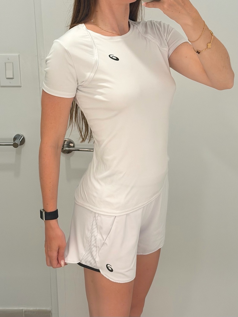 Asics White Tennis Tee and Shorts Set with Black Logos